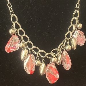 Chunky Pink Mosaic & Silver Bling Beaded 20" Necklace Faceted Beads w/ extender